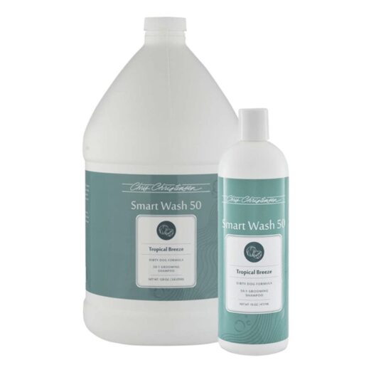 CHRIS CHRISTENSEN SmartWash 50 Tropical Breeze Grooming Shampoo, 473 ml - šampūns suņiem un kaķiem īpaši netīram apmatojumam, lai maigi notīrītu netīrumus, blaugznas, gružus un eļļas